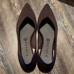 Rothy's Chocolate Brown Flats with Blue Accent